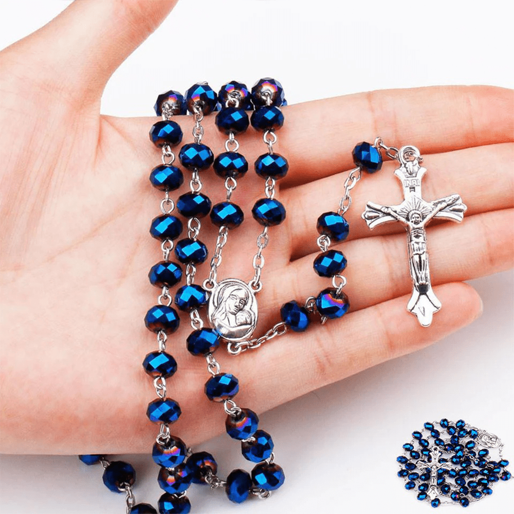 AMUSOUL Deep Blue Holy Soil Medal Rosary