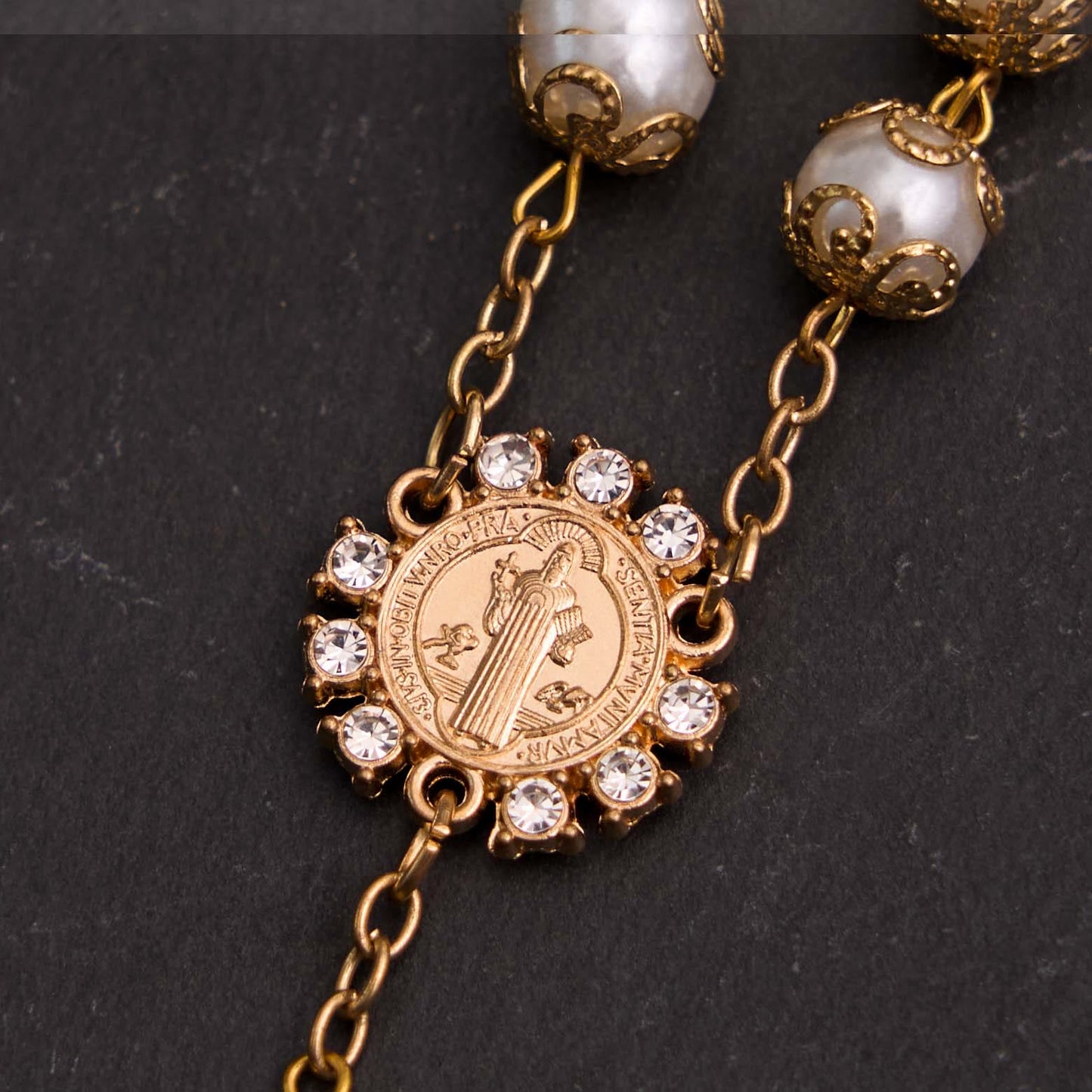 AMUSOUL Glass Beads St. Benedict & Jesus Cross Bracelet Rosary