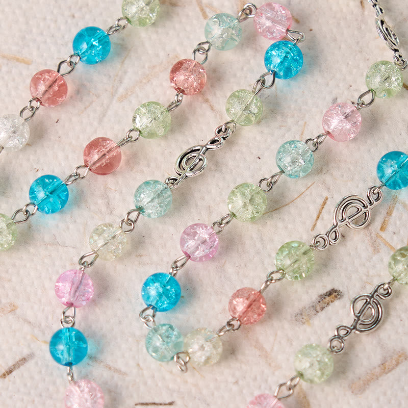 AMUSOUL Our Lady of Fatima & Assumption of Our Lady of 8mm Round Multicolor Glass Alloy Chain Rosary
