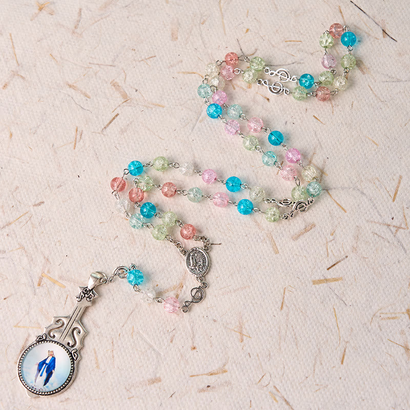 AMUSOUL Our Lady of Fatima & Assumption of Our Lady of 8mm Round Multicolor Glass Alloy Chain Rosary