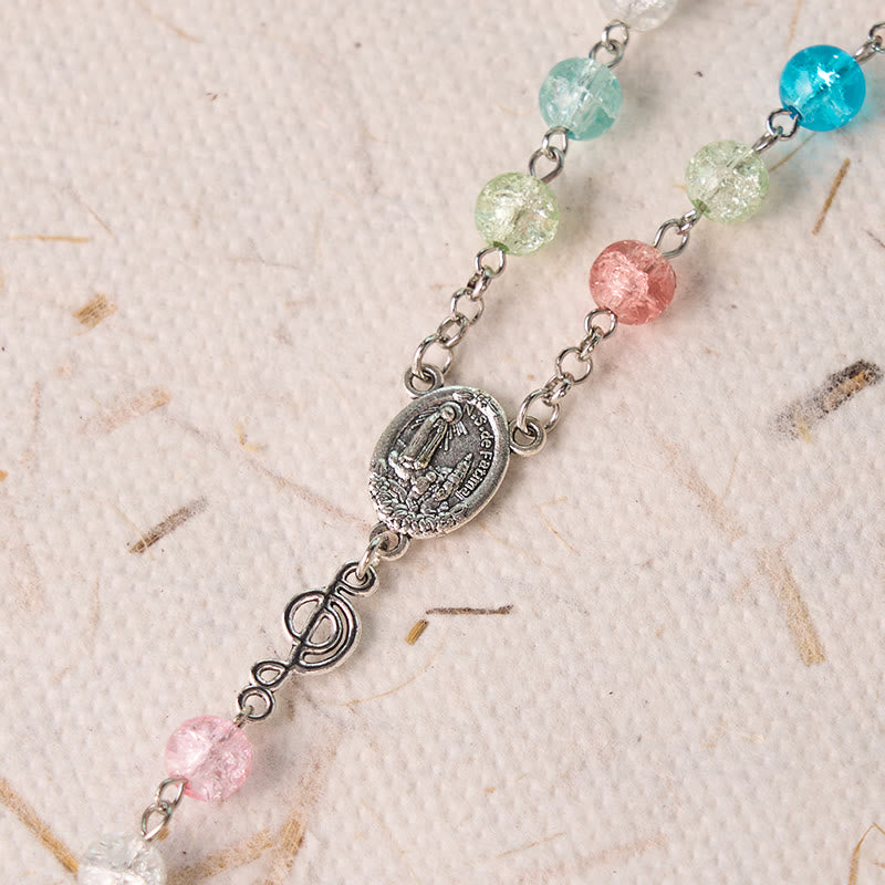 AMUSOUL Our Lady of Fatima & Assumption of Our Lady of 8mm Round Multicolor Glass Alloy Chain Rosary