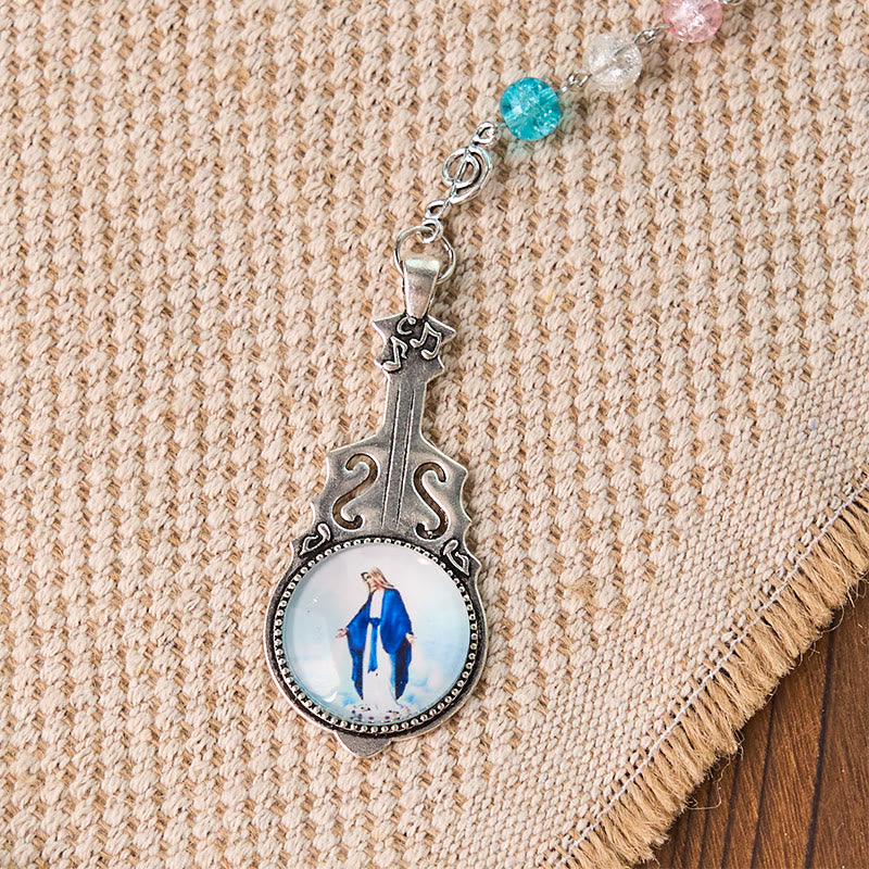 AMUSOUL Our Lady of Fatima & Assumption of Our Lady of 8mm Round Multicolor Glass Alloy Chain Rosary