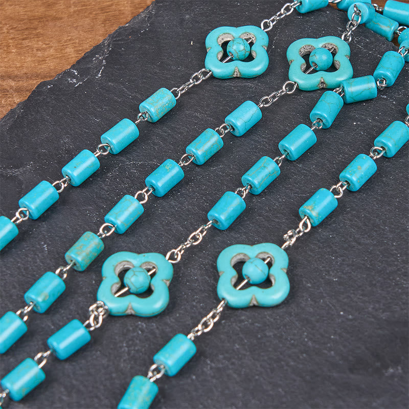AMUSOUL 2 Style Irregular Beads Turquoise Alloy Chain Rosary with Our Lady/St. Benedict Medal