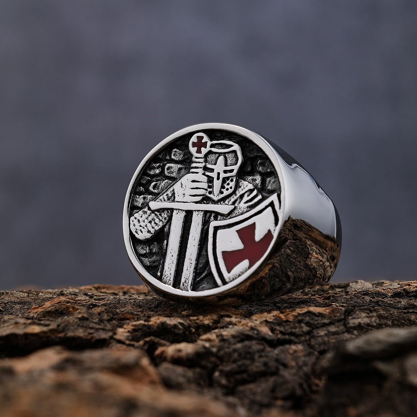 AMUSOUL Retro Classic Style Knights Templar Cross Divine Faith Ring