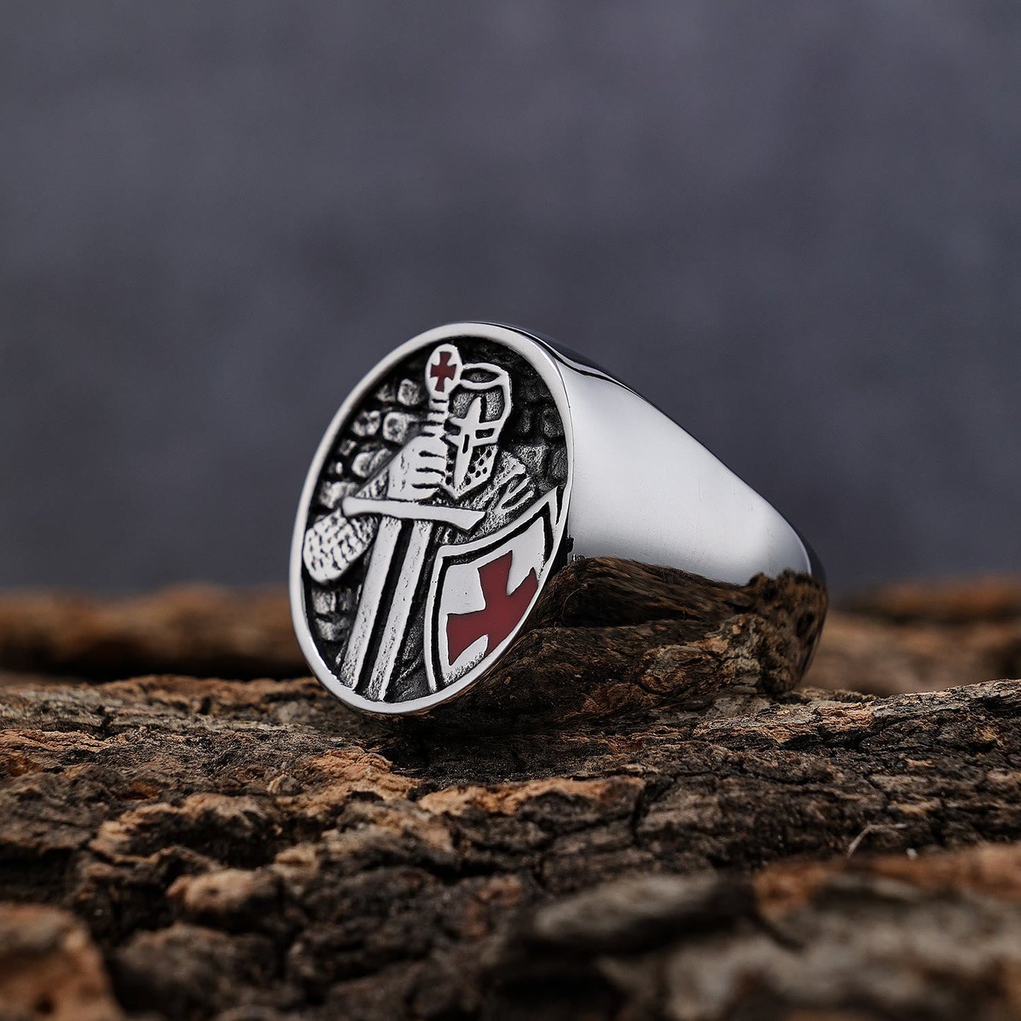 AMUSOUL Retro Classic Style Knights Templar Cross Divine Faith Ring
