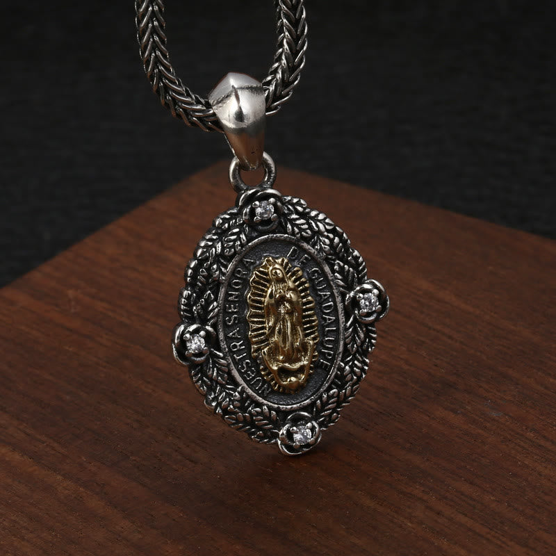 AMUSOUL Sterling Silver Classic Style Our Lady of Guadalupe & St. Michael Pendant Necklace
