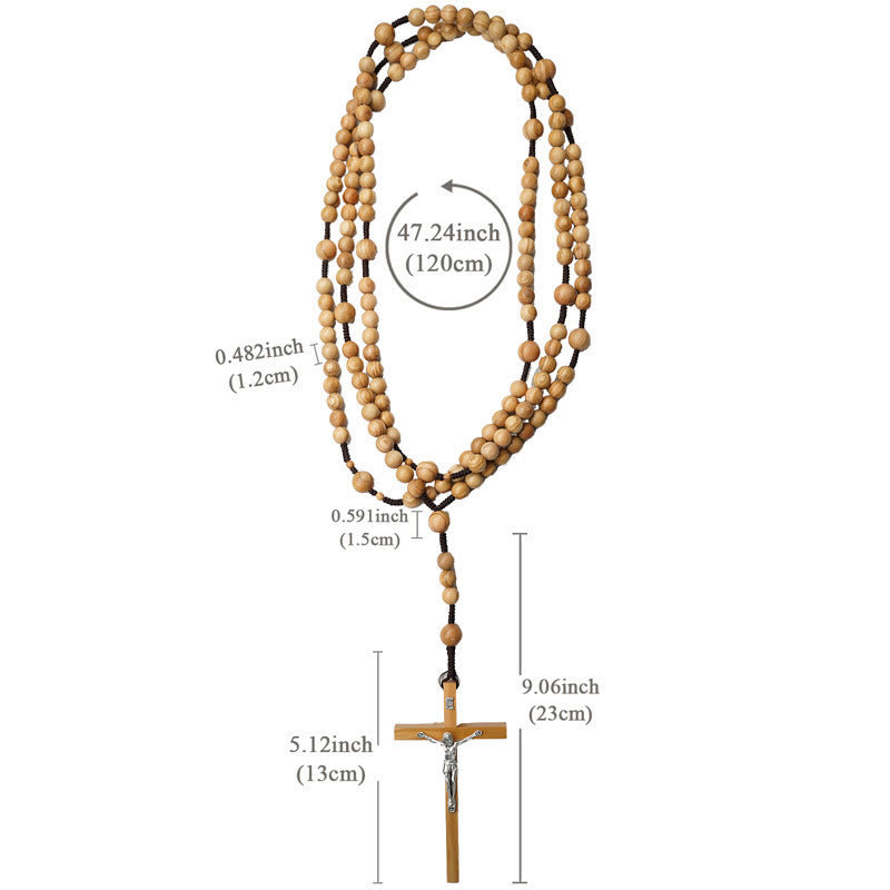 AMUSOUL 12mm Olive Wood Beads Fifteen Decade Praying Rosary of the Blessed