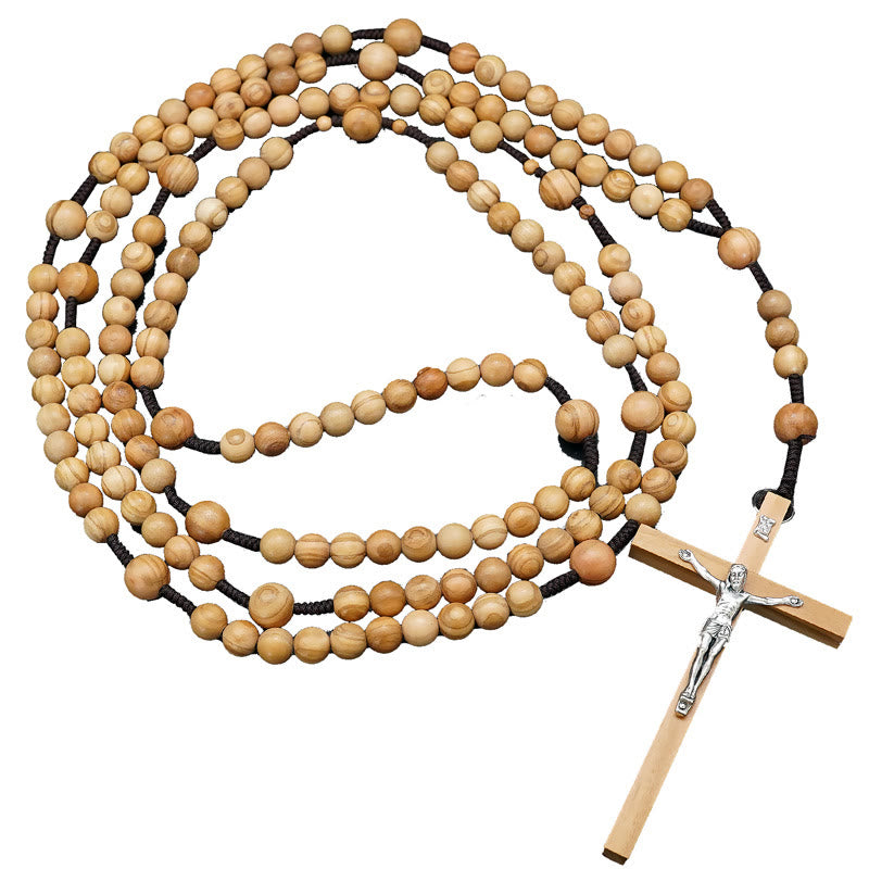 AMUSOUL 12mm Olive Wood Beads Fifteen Decade Praying Rosary of the Blessed