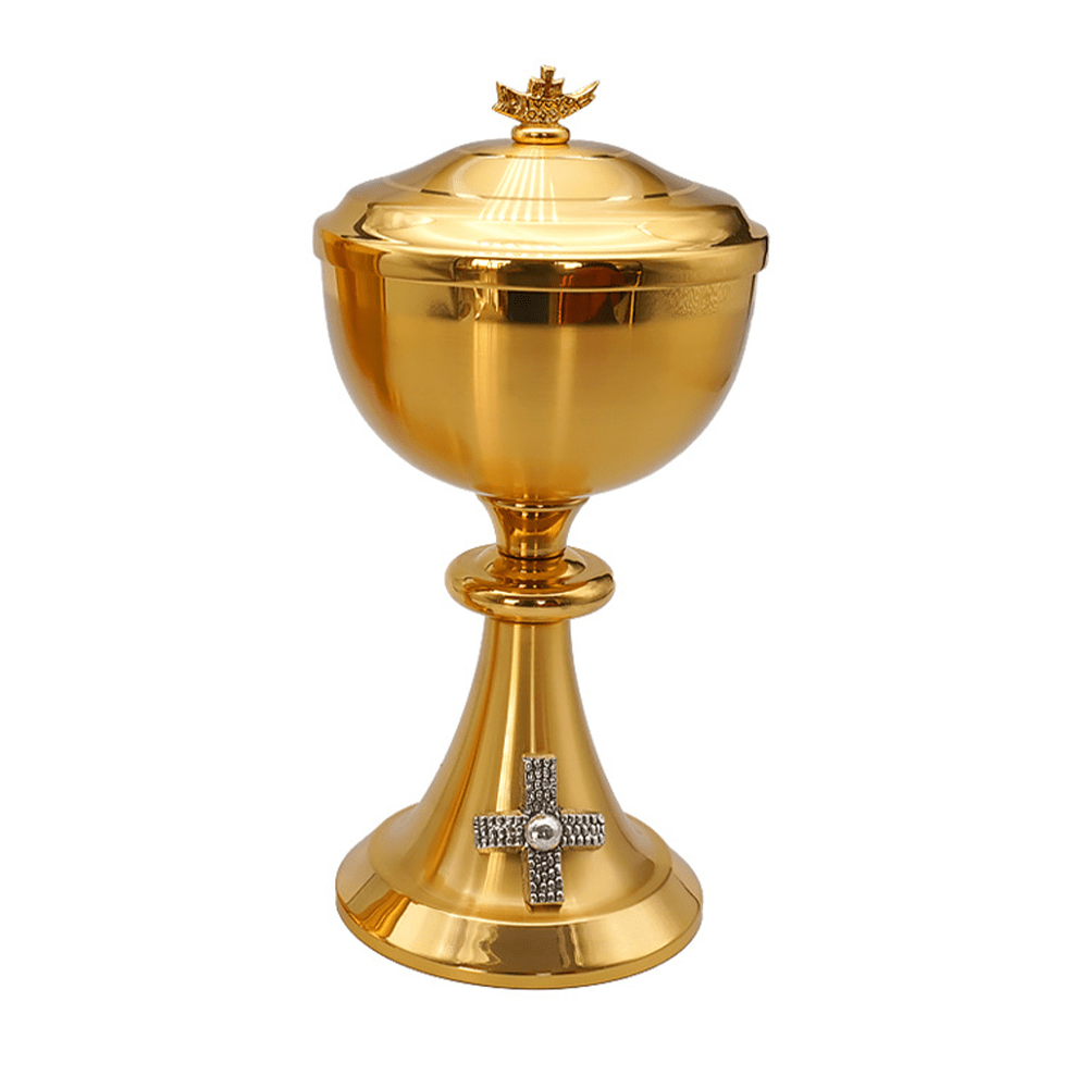 AMUSOUL Exquisite Gold-Tone Cross-Adorned Chalice and Pyx - Divine Vessels for Sacred Communion