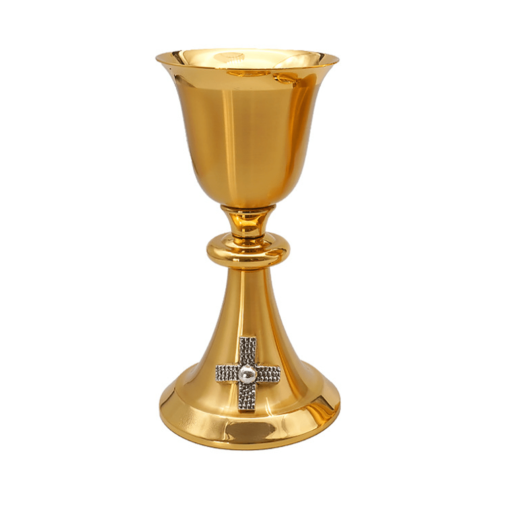 AMUSOUL Exquisite Gold-Tone Cross-Adorned Chalice and Pyx - Divine Vessels for Sacred Communion
