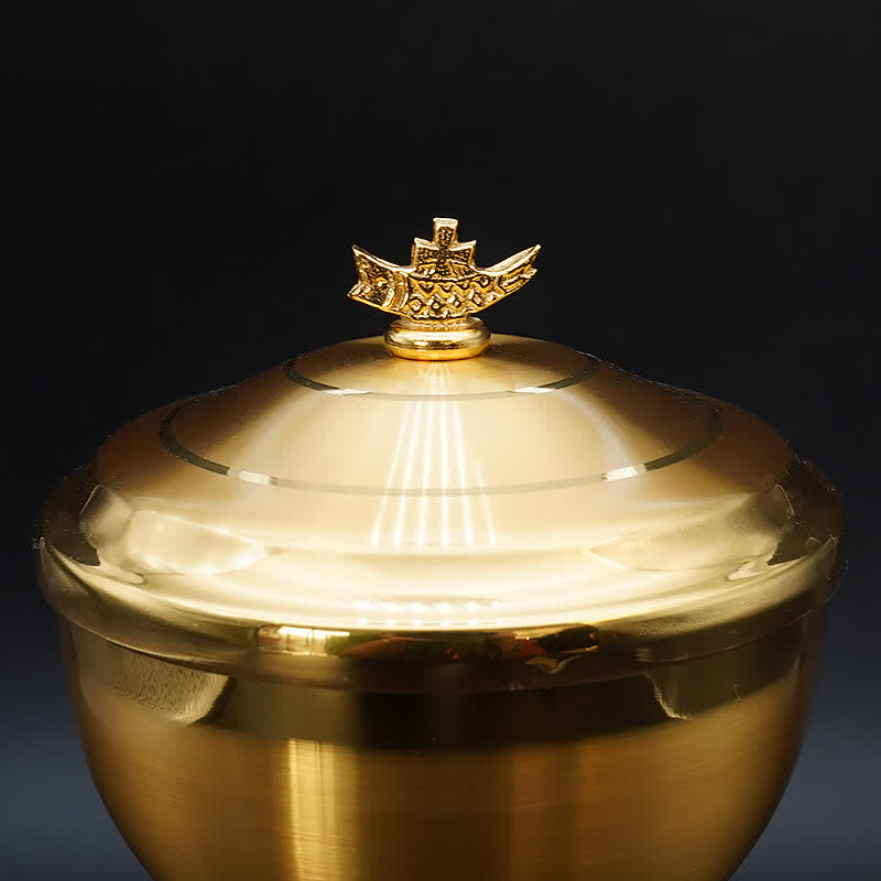 AMUSOUL Exquisite Gold-Tone Cross-Adorned Chalice and Pyx - Divine Vessels for Sacred Communion