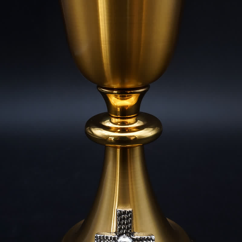 AMUSOUL Exquisite Gold-Tone Cross-Adorned Chalice and Pyx - Divine Vessels for Sacred Communion