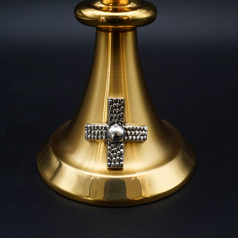 AMUSOUL Exquisite Gold-Tone Cross-Adorned Chalice and Pyx - Divine Vessels for Sacred Communion