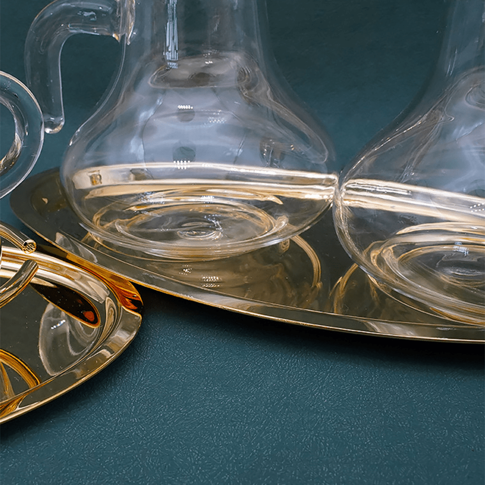 AMUSOUL Elegant Brass-Trimmed Glass Cruet Set with Cross Motif - Traditional Worship Accessories