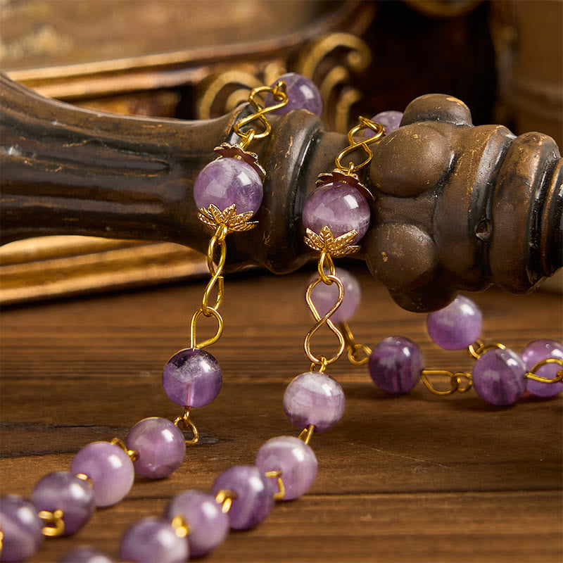 AMUSOUL Our Lady of Guadalupe & Crucifix of 8mm Round Purple Crystal Rosary