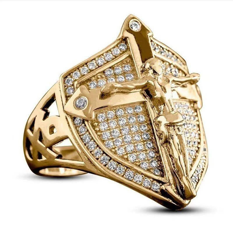 AMUSOUL Divine Shield Crucifix Luxurious Ring: A Bold Testament of Faith and Devotion