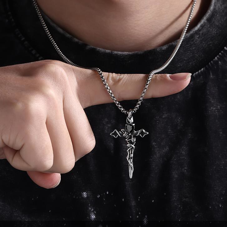 AMUSOUL 99 Sterling Silver 2colors Thorn Rose Crucifix Necklace: A Fusion of Gothic Elegance and Dark Romance
