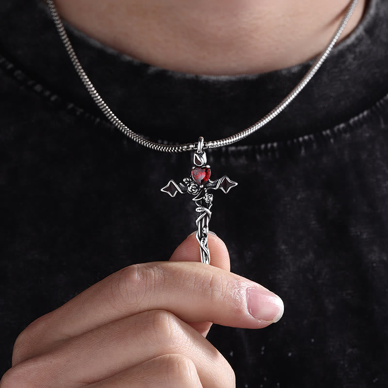 AMUSOUL 99 Sterling Silver 2colors Thorn Rose Crucifix Necklace: A Fusion of Gothic Elegance and Dark Romance