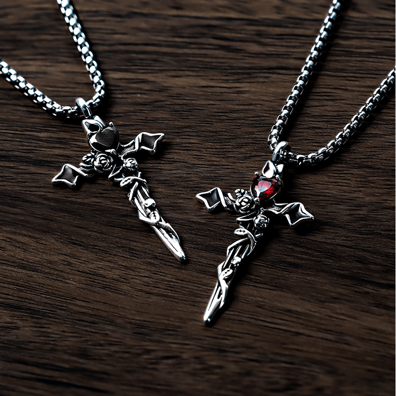 AMUSOUL 99 Sterling Silver 2colors Thorn Rose Crucifix Necklace: A Fusion of Gothic Elegance and Dark Romance