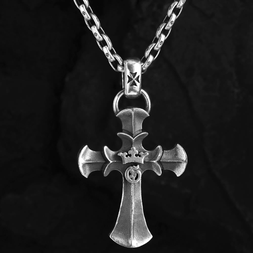 AMUSOUL 925 Sterling Silver Vintage Cross with Crown Necklace: A Timeless Token of Religious Devotion