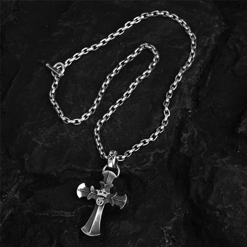 AMUSOUL 925 Sterling Silver Vintage Cross with Crown Necklace: A Timeless Token of Religious Devotion