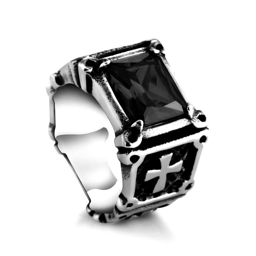 AMUSOUL Red & Black Gemstone Cross - Embellished Couple Ring: A Symbol of Faith and Style