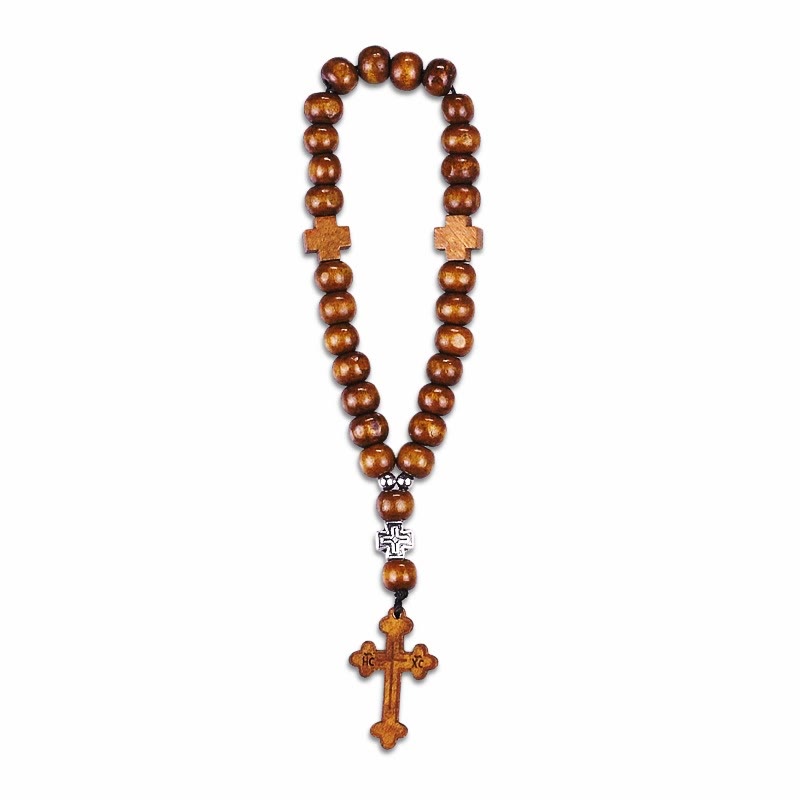AMUSOUL Wooden Baptism Tassel Beaded Bracelet Rosary