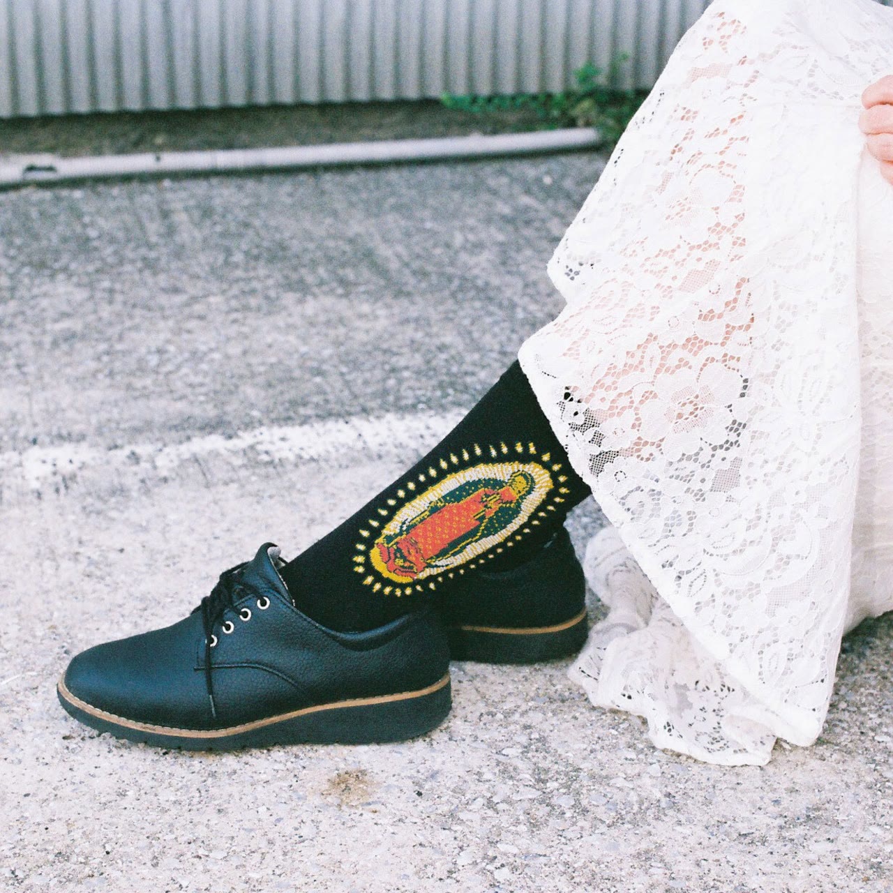 AMUSOUL Black Virgin of Guadalupe Religious Crew Socks: Retro Design. Exclusive Faith Flair
