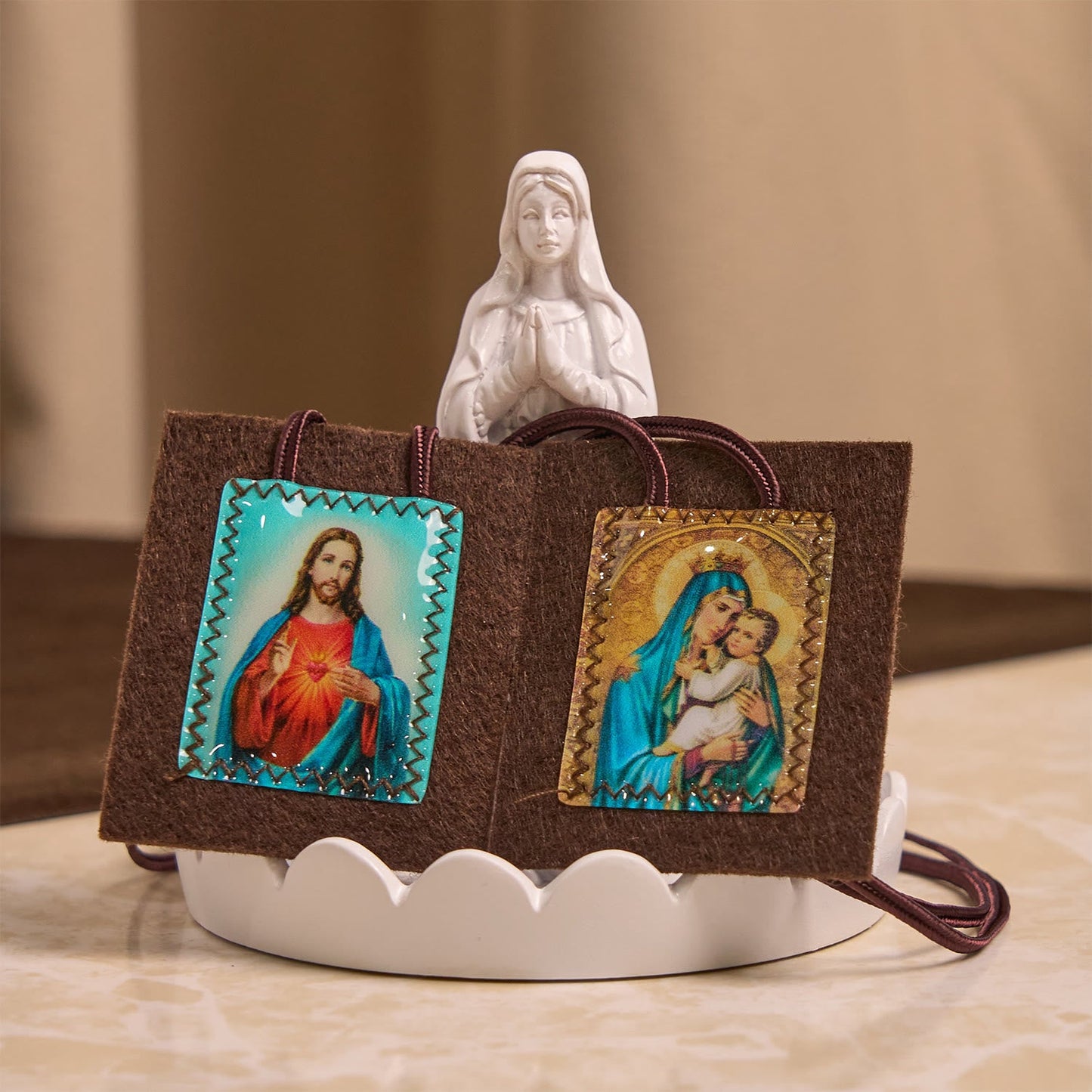 AMUSOUL Blessed Brown Wool Scapular of Our Lady of Mt. Carmel & Sacred Heart: Unique Spiritual Bond
