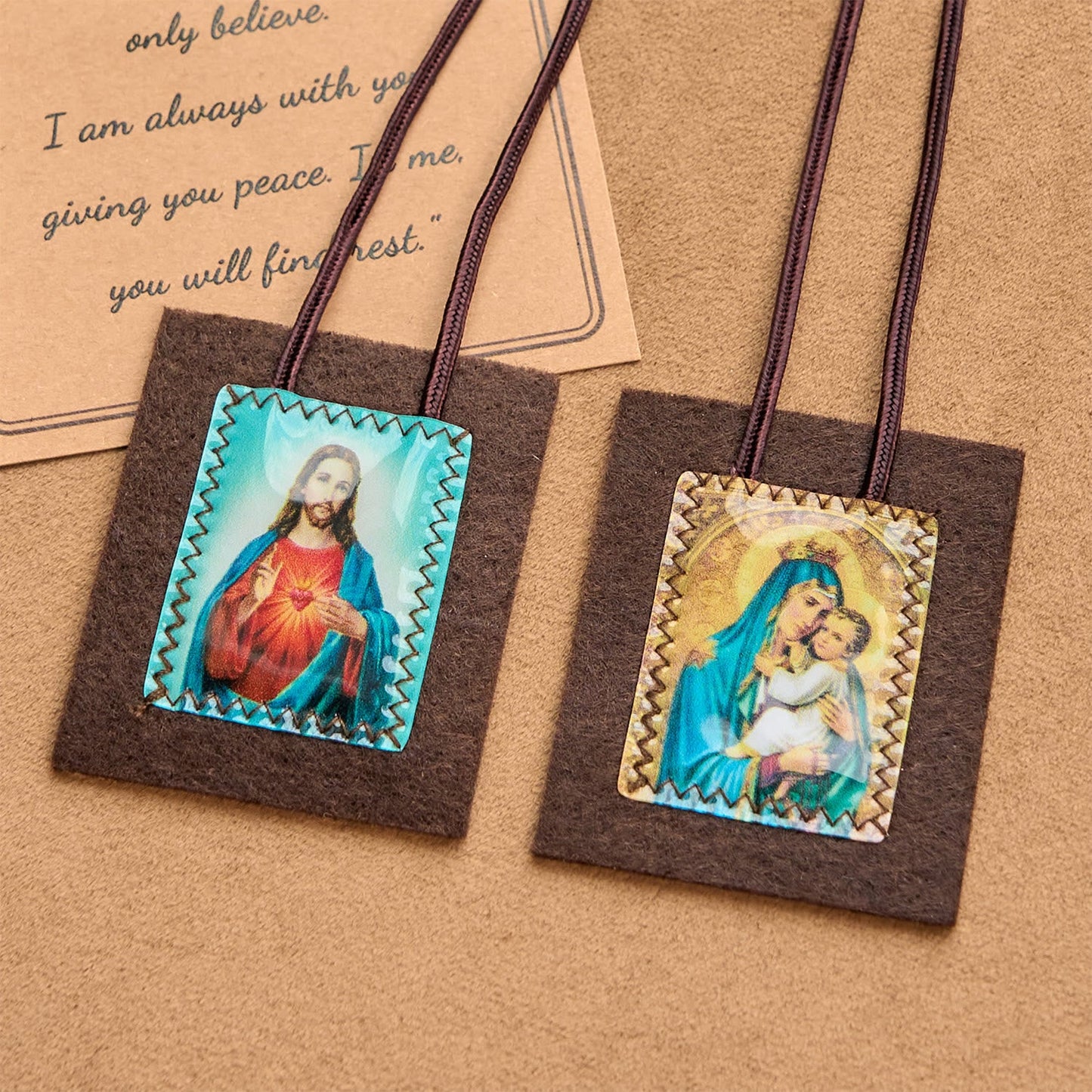 AMUSOUL Blessed Brown Wool Scapular of Our Lady of Mt. Carmel & Sacred Heart: Unique Spiritual Bond
