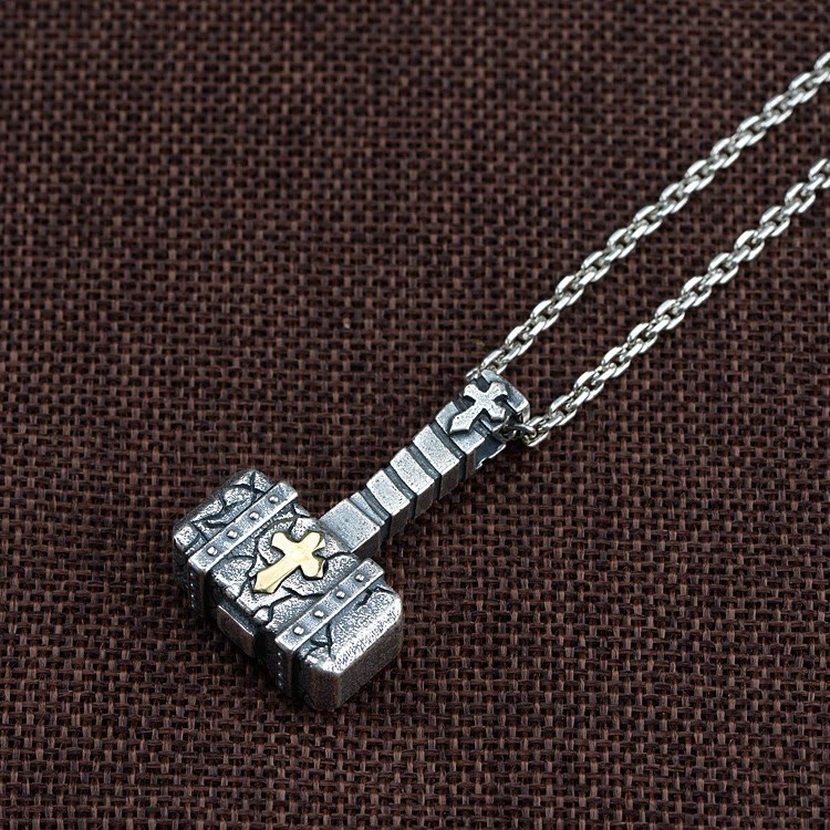 AMUSOUL Sacred 925 Silver Hammer Cross Necklace: Rugged Faith Symbol with Retro Edge