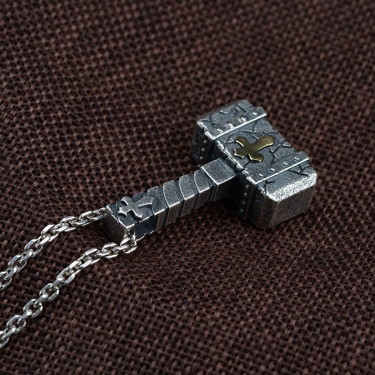 AMUSOUL Sacred 925 Silver Hammer Cross Necklace: Rugged Faith Symbol with Retro Edge