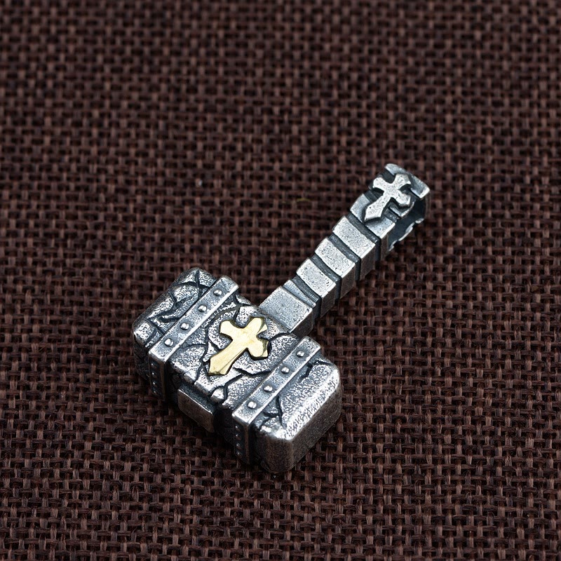 AMUSOUL Sacred 925 Silver Hammer Cross Necklace: Rugged Faith Symbol with Retro Edge