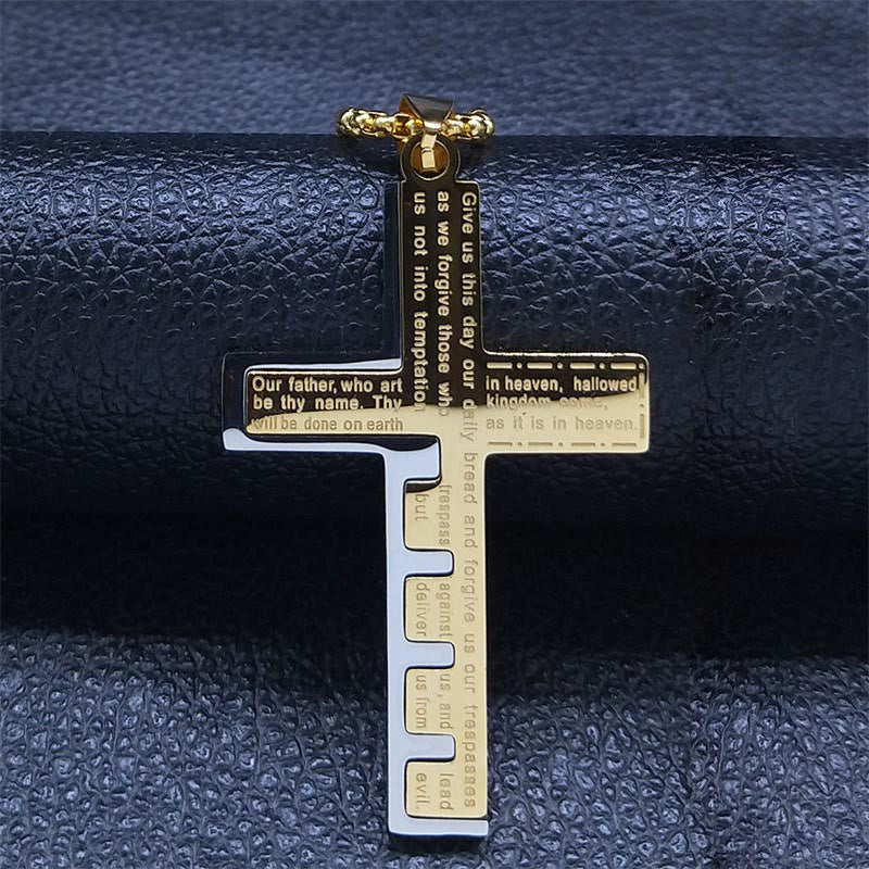 AMUSOUL Modern Tri-Color Lord's Prayer Cross Necklace: A Timeless Symbol of Holy