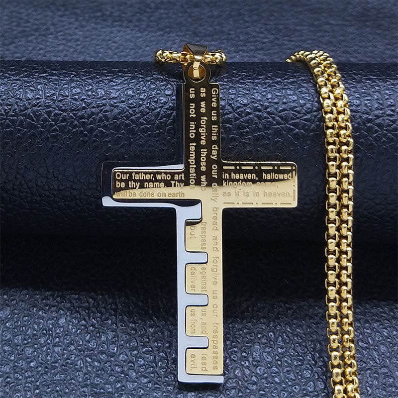 AMUSOUL Modern Tri-Color Lord's Prayer Cross Necklace: A Timeless Symbol of Holy