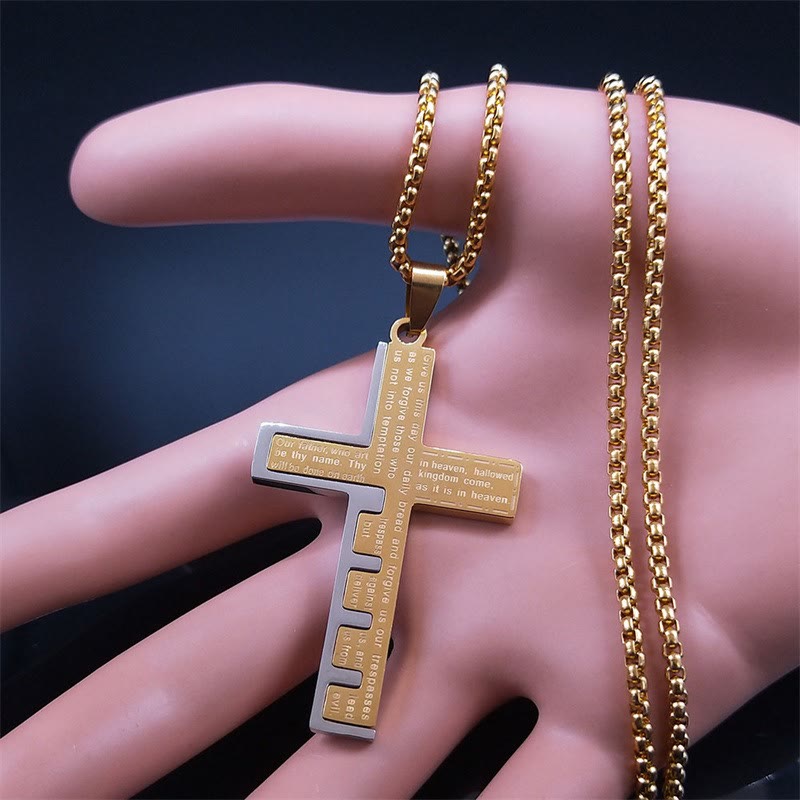 AMUSOUL Modern Tri-Color Lord's Prayer Cross Necklace: A Timeless Symbol of Holy
