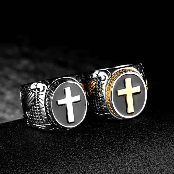 AMUSOUL Retro Cross Hand of God Titanium Religion Ring