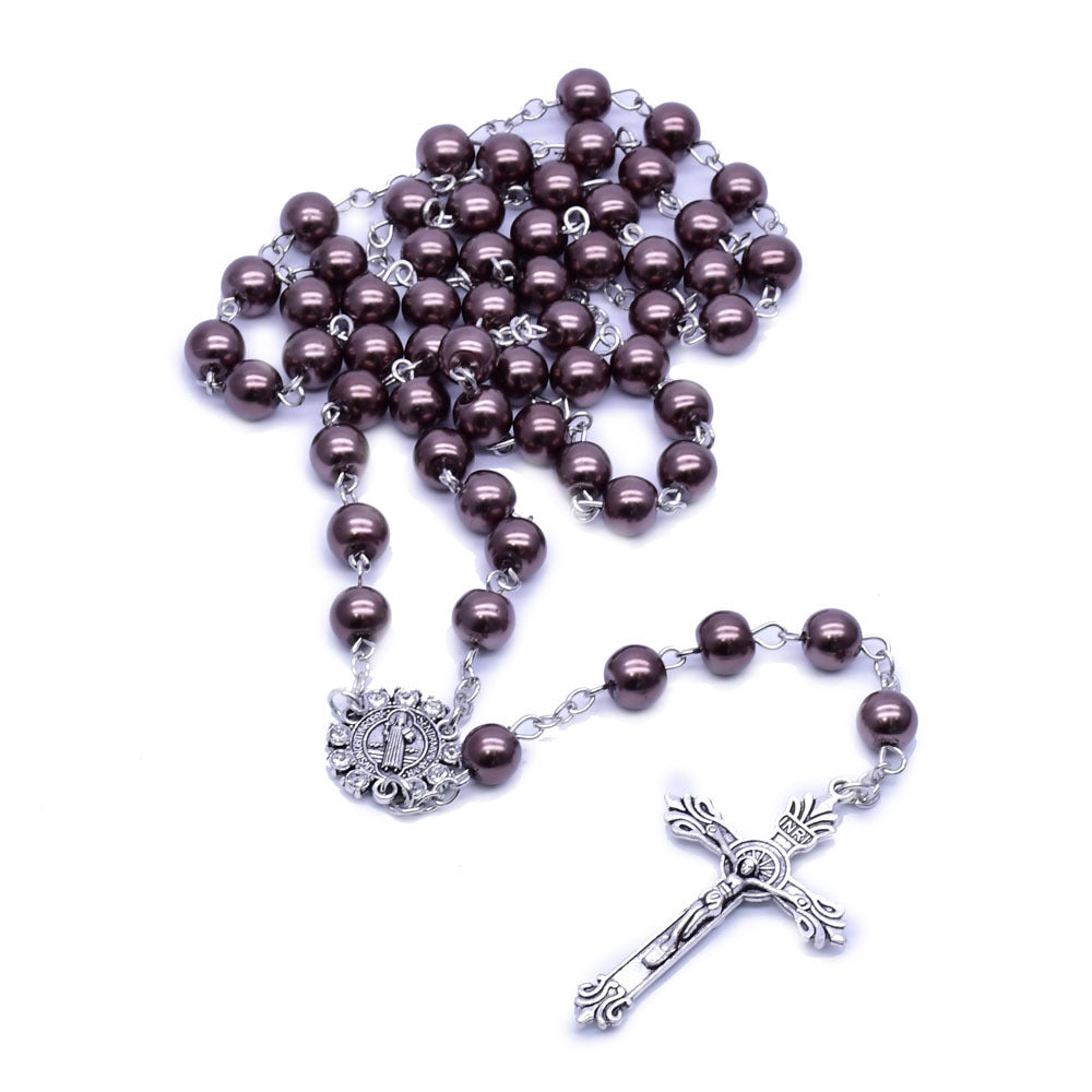 AMUSOUL Brown Pearl Catholic Blessing Rosary