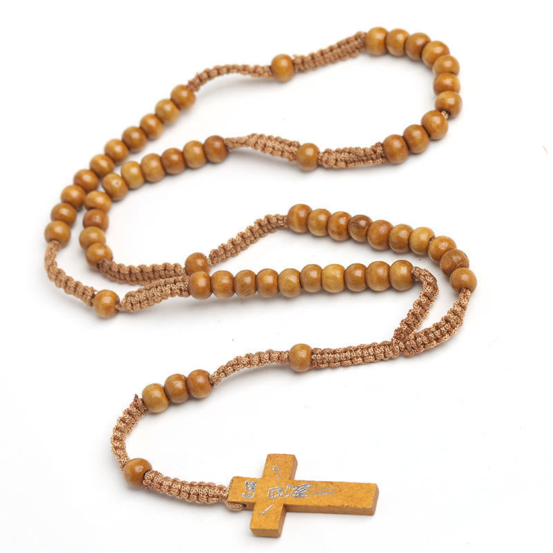 AMUSOUL Wooden Cross Prayer Rosary