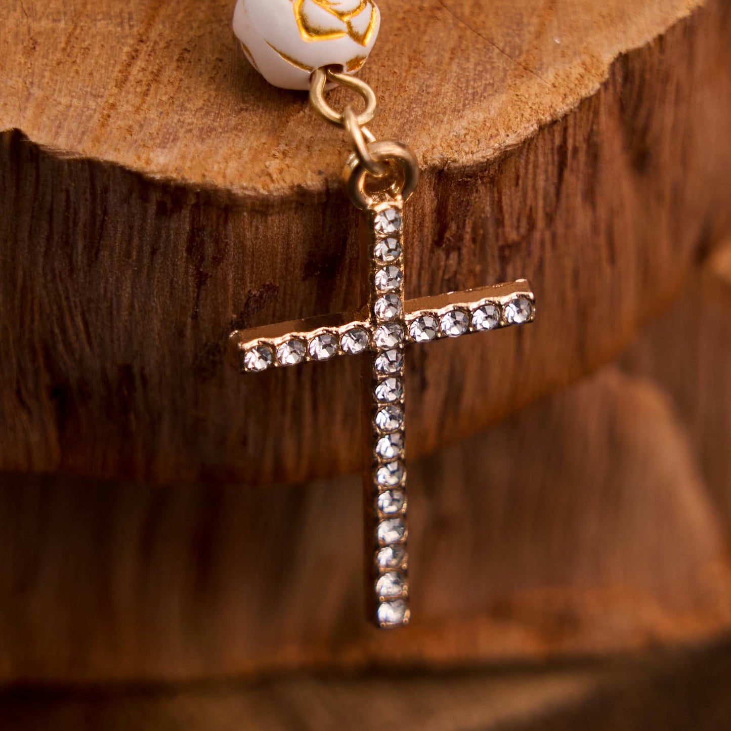 AMUSOUL Rose Beads Cross Our Lady Of Guadalupe Bracelet Rosary