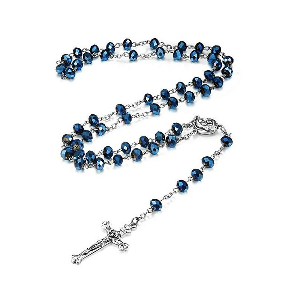 AMUSOUL Deep Blue Holy Soil Medal Rosary