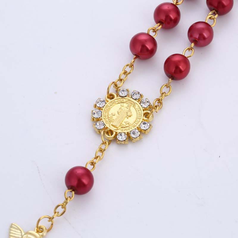 AMUSOUL 8mm Golden Angel Charm Jesus Rosary Bracelet