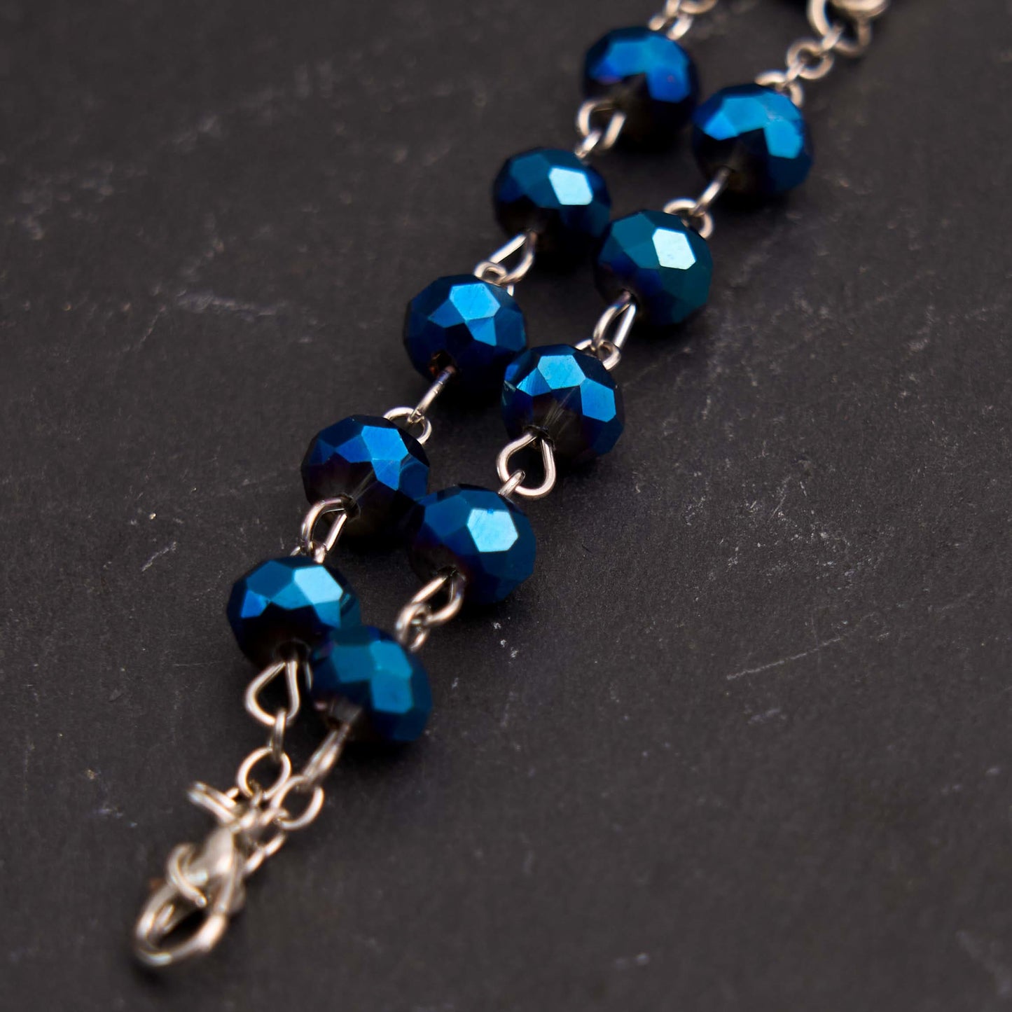AMUSOUL Blue Crystal Gemstone Virgin Mary Bracelet Rosary
