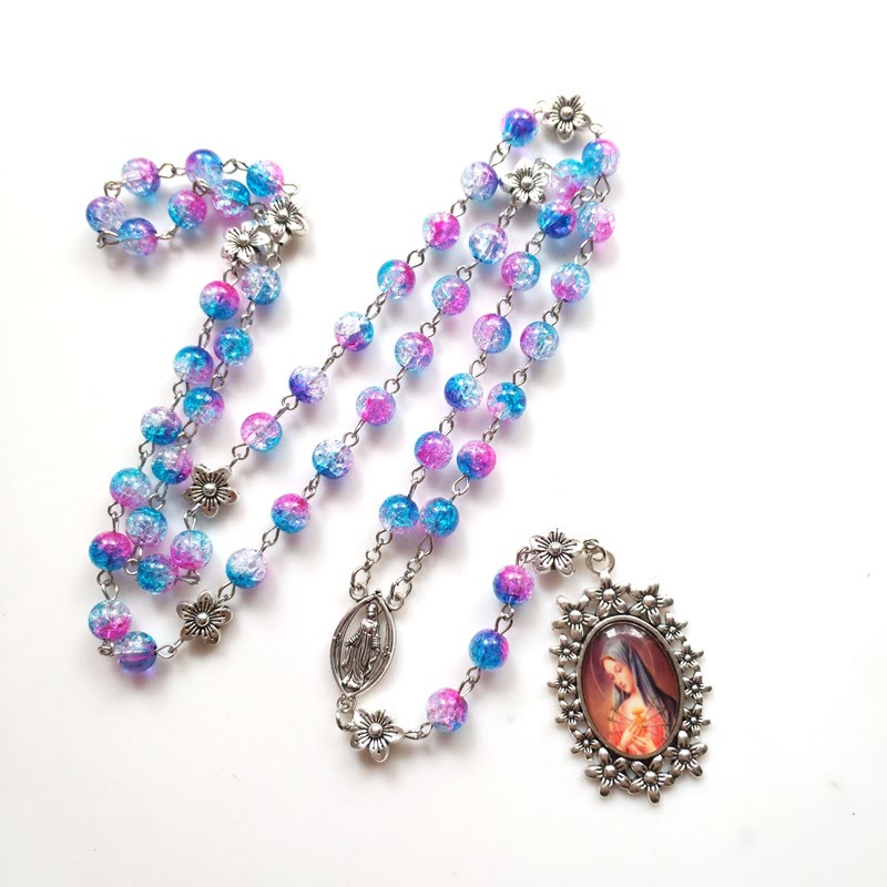 AMUSOUL Blue Purple Holy Mother Glass Rosary