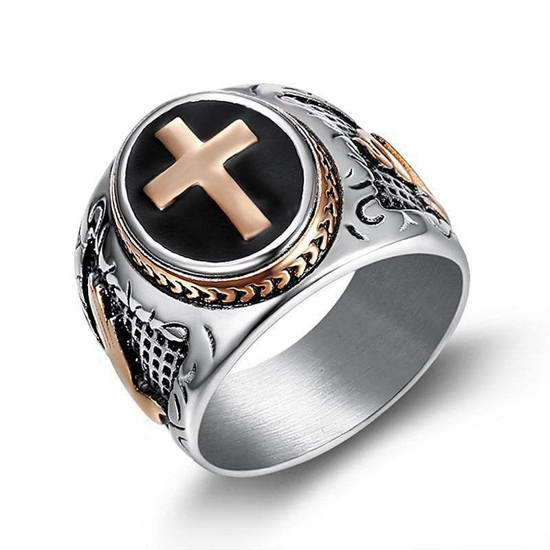 AMUSOUL Retro Cross Hand of God Titanium Religion Ring