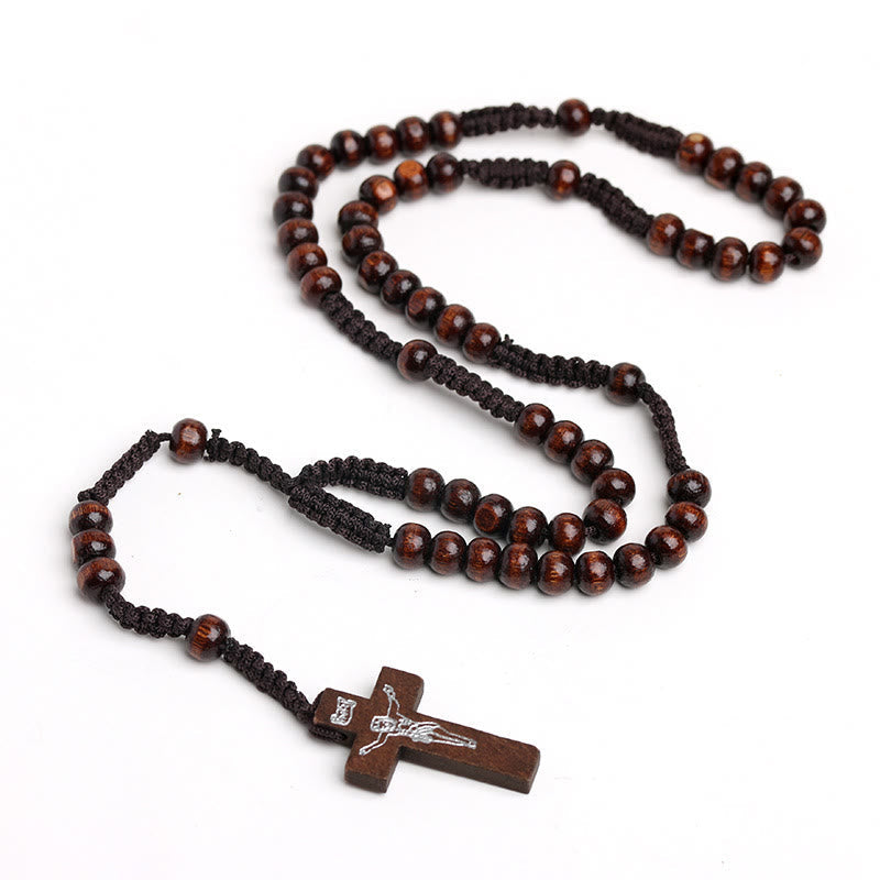 AMUSOUL Wooden Cross Prayer Rosary