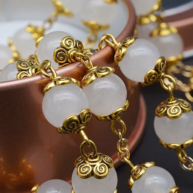 AMUSOUL Faith & Charity: Natural White Chalcedony Catholic Rosary
