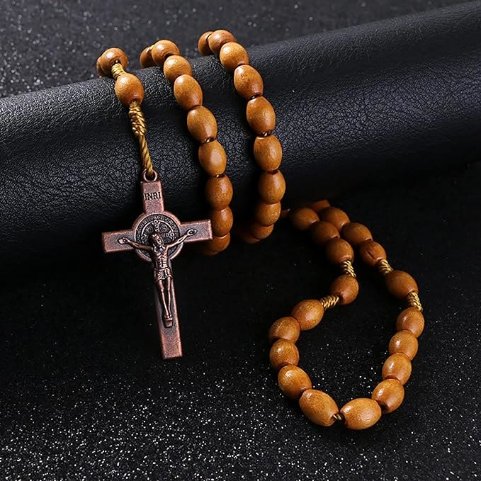 AMUSOUL St. Benedict Olive Wood Prayer Rosary