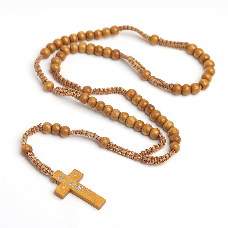 AMUSOUL Wooden Cross Prayer Rosary