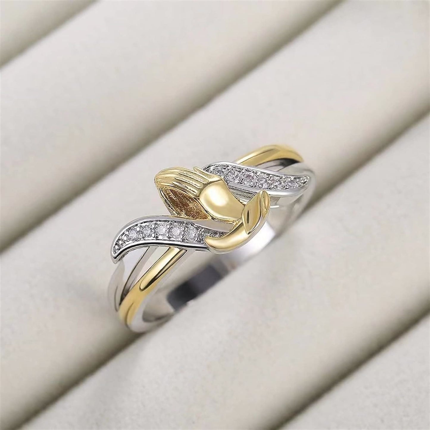 AMUSOUL Praying Hands Gold & Silver Ring
